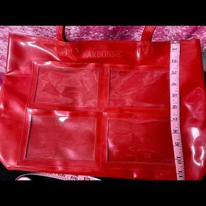 Patent leather style shoulder bag w/photo windows